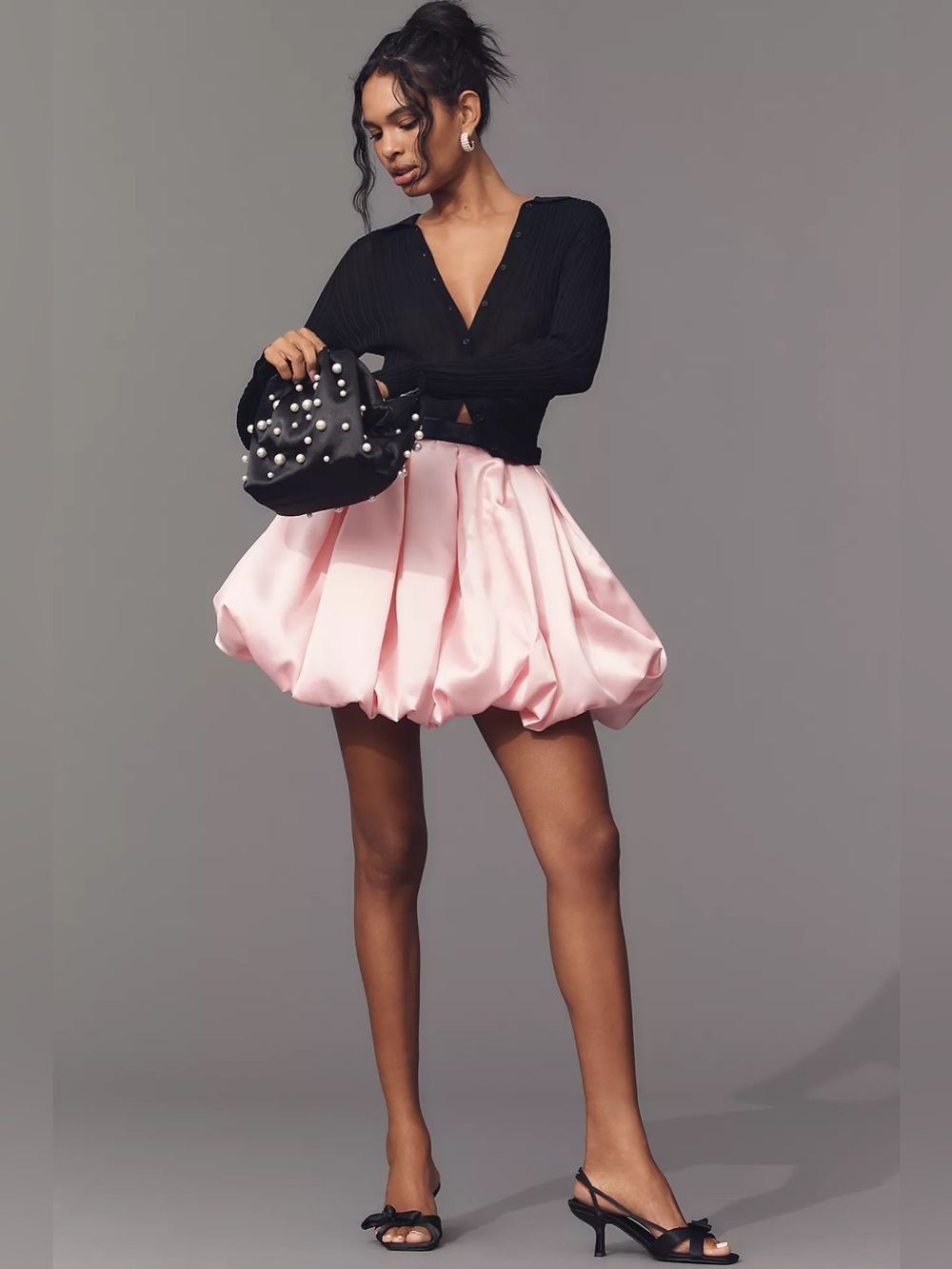 Pink Satin Bubble Mini Skirt - Women's Fashion